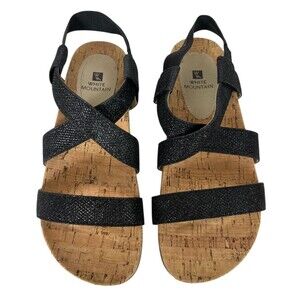 WHITE MOUNTAIN Women's Black Glitter Sparkle Felix Flat Sandals Size 7 NWOB
